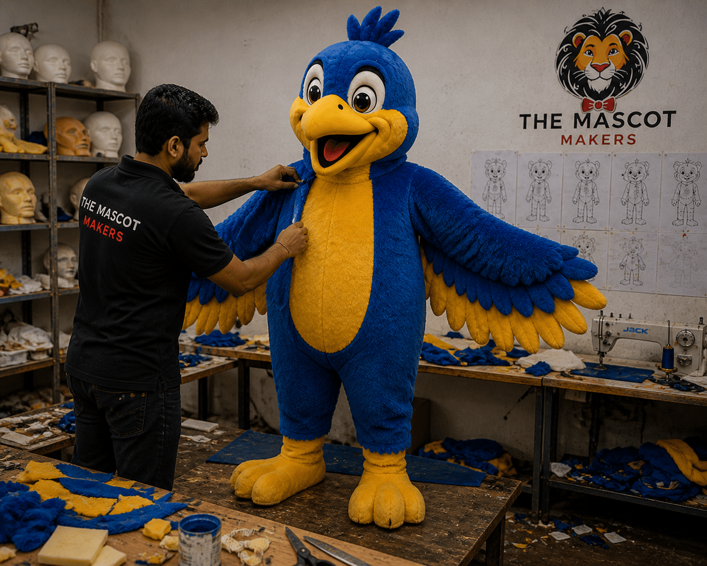 Bird mascot costume created in the workshop