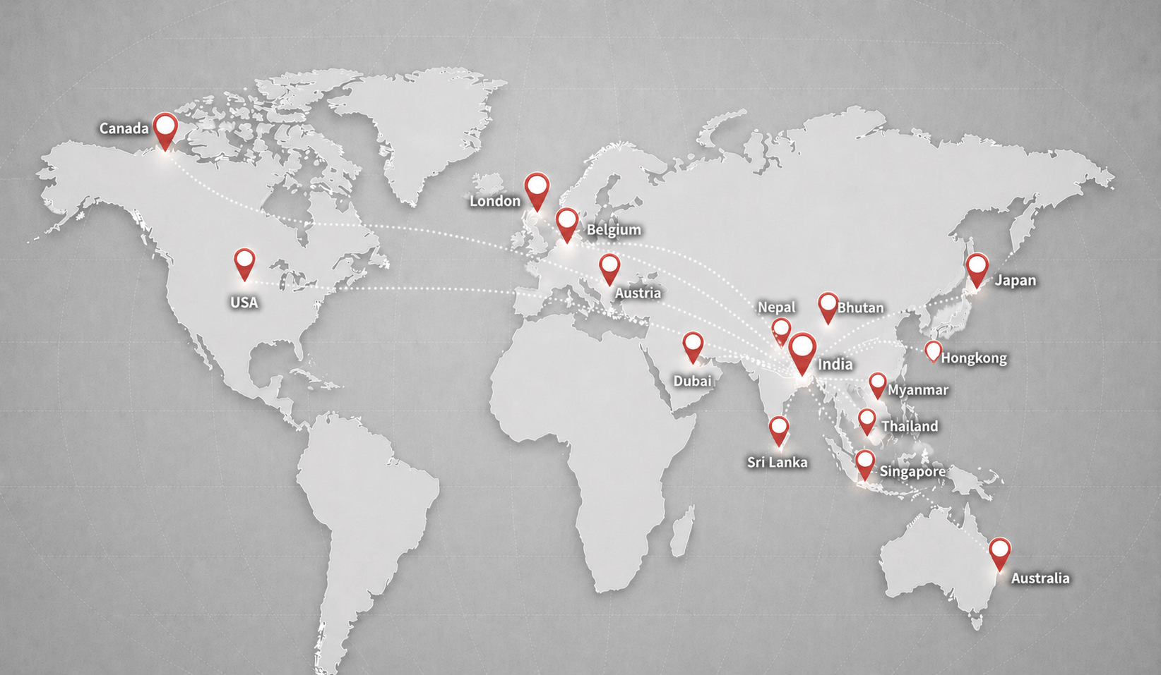 World map showinga international shipping from India